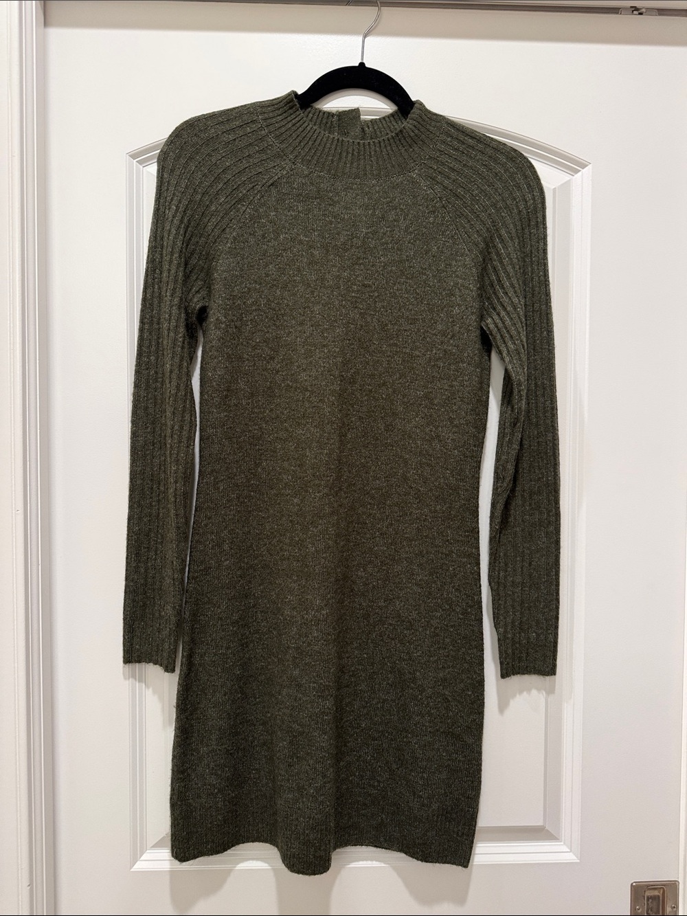 Abercrombie & Fitch Olive Ribbed Long-Sleeve Sweater Dress